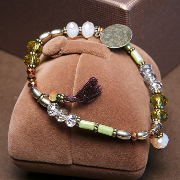 Bohemia Tassel Pendant Bracelet Crystal Bead Chunky Bracelet