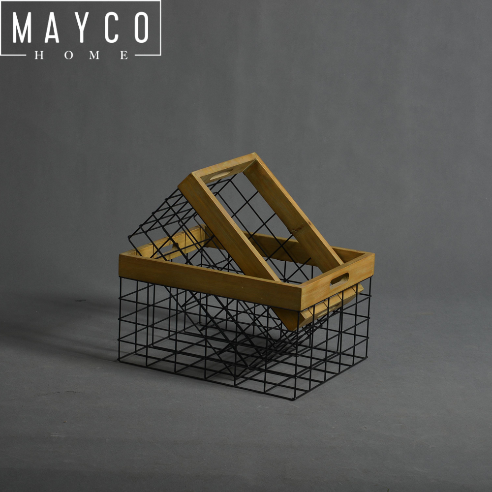 Mayco Made By Hand Wire Vintage Rectangular Small Metal Craft Basket Set