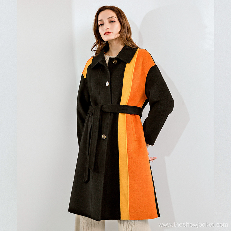 Trendy Clothing Ladies Collision Color Long Coat