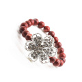 Red Jasper 8MM Round Beads Stretch Gemstone Bracelet with Diamante alloy Flower Piece