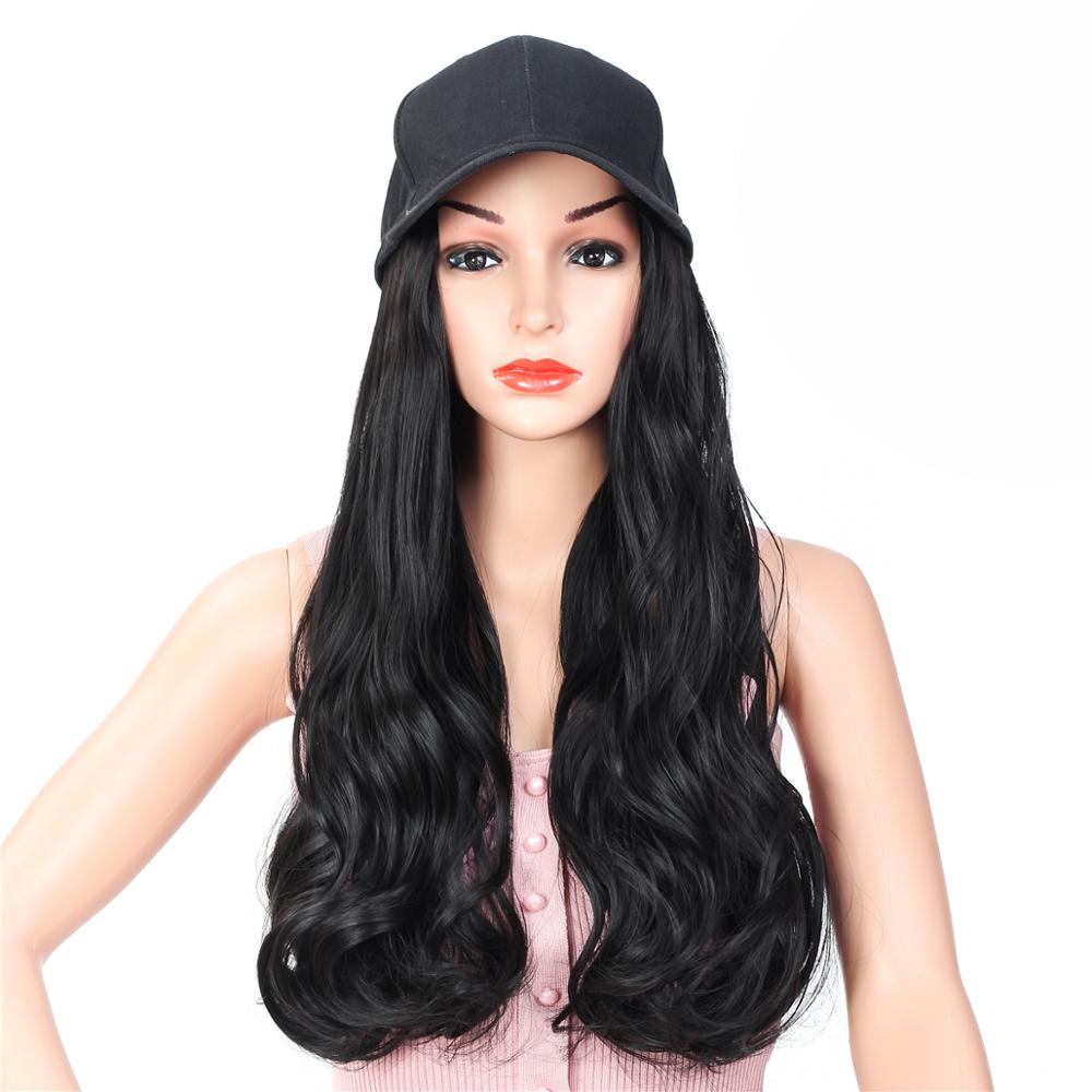 MYZYR Long Curly/Straight Wig with Hat Embroidery Hip Hop Hat Synthetic Adjustable Baseball Cap Wig Natural Fake Hair for Women