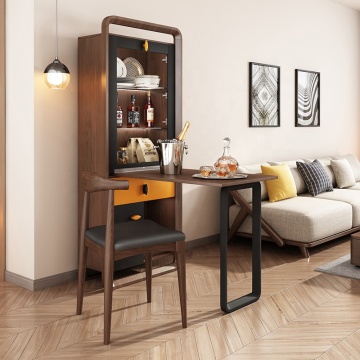 Walnut Wood Wine Bar Cabinet with Folding Table