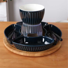 Dark Blue Shiny Ceramic Fondue Pot for Modern Home Restaurants