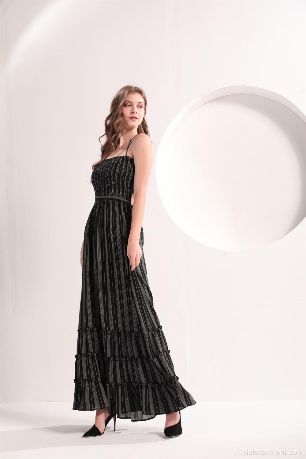 Robe longue à rayures verticales imprimée noire et blanche