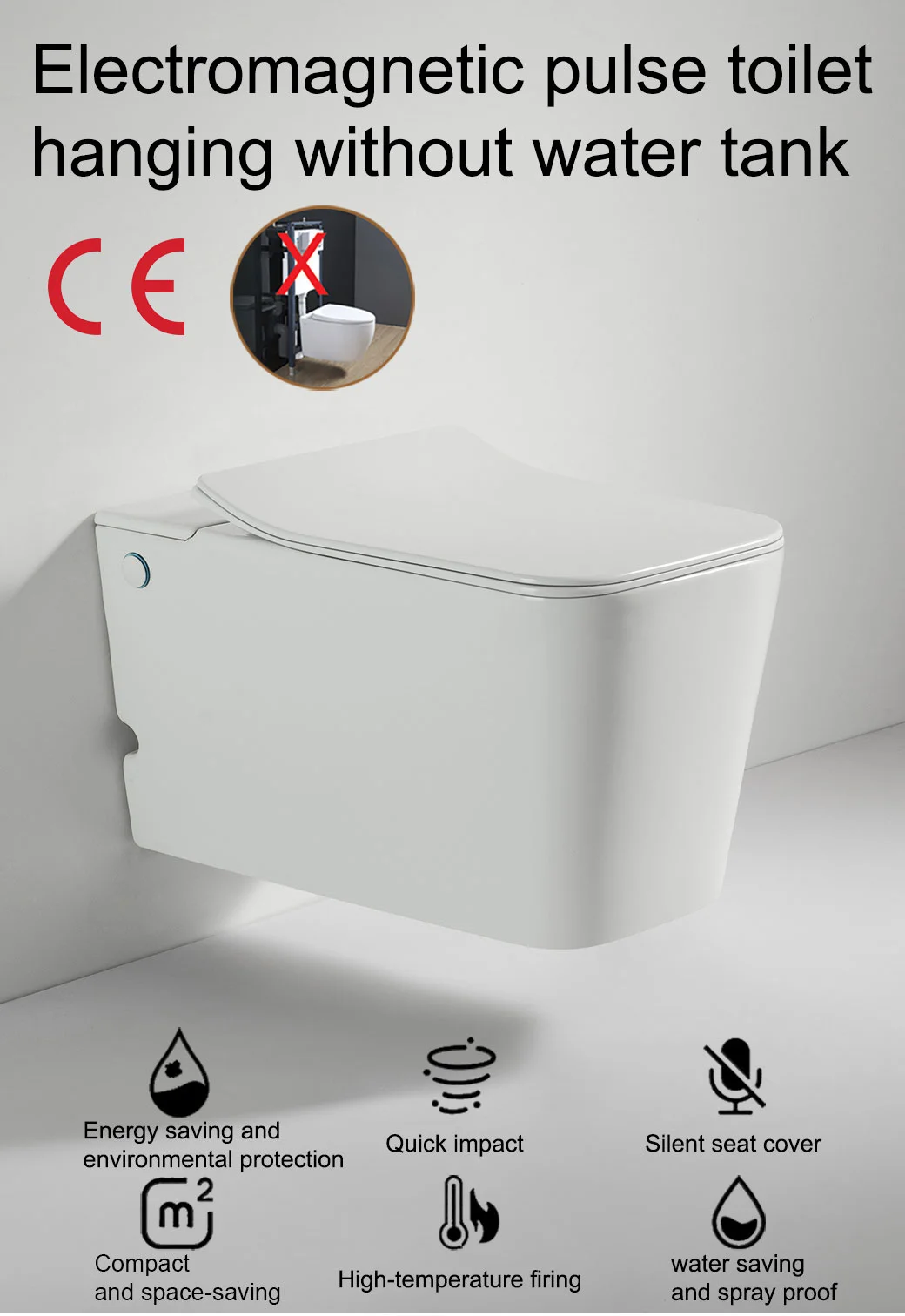 New European Pulse Solenoid Wc Ceramic Wall Hung Smart Toilet