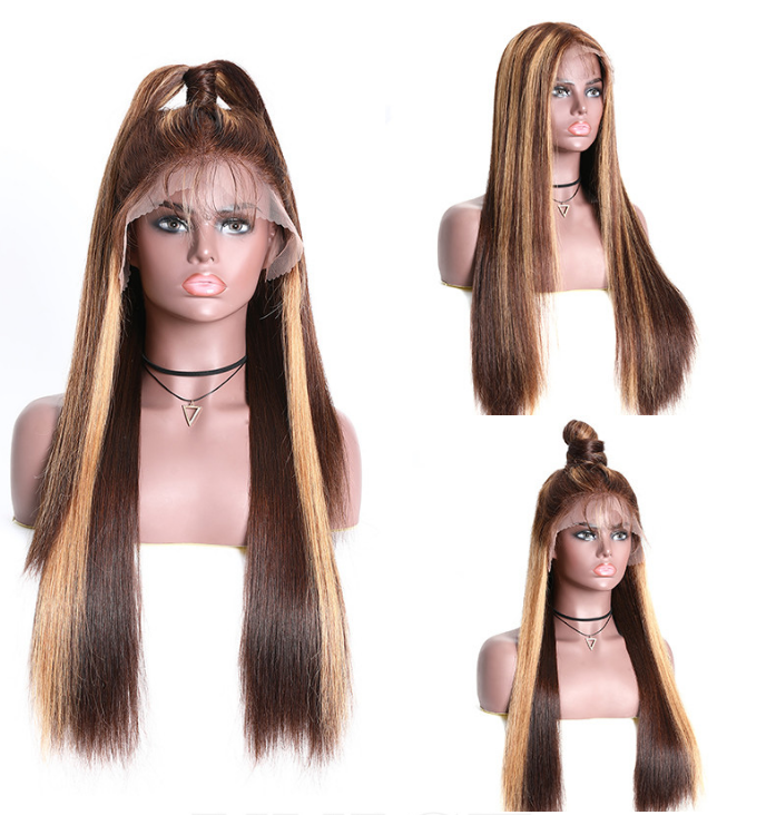 Lsybeauty  Human Hair Wigs With Lace Frontal Blonde Brown Highlight Mix Color Custom Straight Brazilian Human Hair Wig