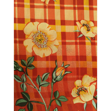 Check Flower Rayon Challis 32S Printing Fabric