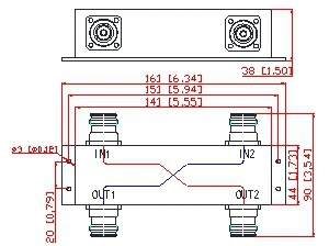 698-3800MHz 4.3-10 Female 3dB Hybrid Combiner 2 in 2 out