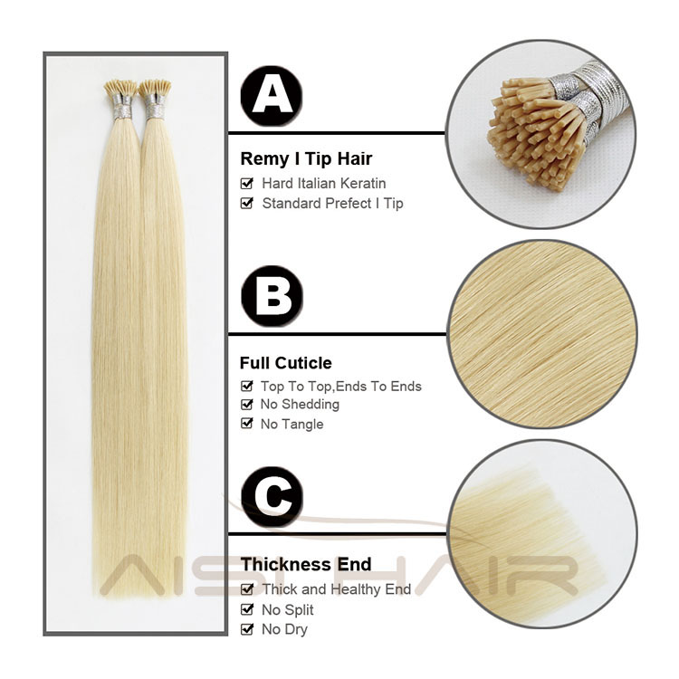 Aisi Hair Top Quality European Double Drawn I Tip Human Hair Extensions Keratin Stick Tip Blonde Hair Extension