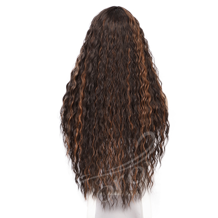 Long Hair Heat Resistant Classic Kinky Curly Mixed Black Brown Synthetic Lace Front Wigs Natural Hairline