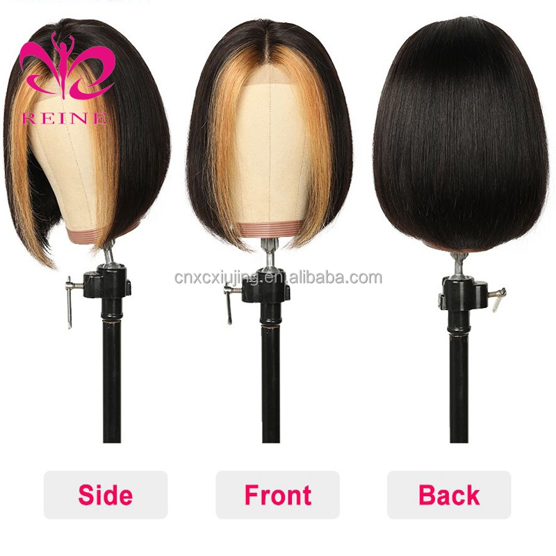 150% 4x4 Lace Closure Human Hair Wigs For Women #27 Highlight Wig Brazilian Remy Honey Blonde Ombre Short Bob Lace Closure Wigs