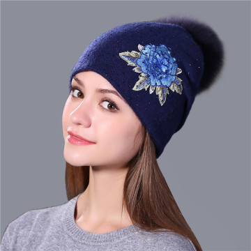 Female winter hat fashion embroidery patches knit