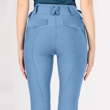 Light Blue Women Spandex Equestrian Breeches With Pocket