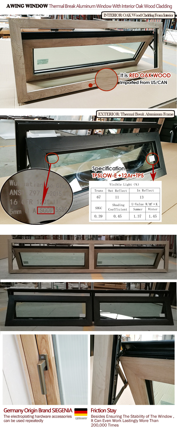 10% discount 10 years warranty thermal break aluminum wood awning windows