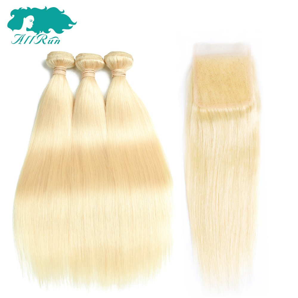 10A 613# 3 Pieces 100g Hair Bundles With One Piece 4*4 613# Lace Closure No Tangle No Shed Very Soft ,100% Brazilian Human Hair