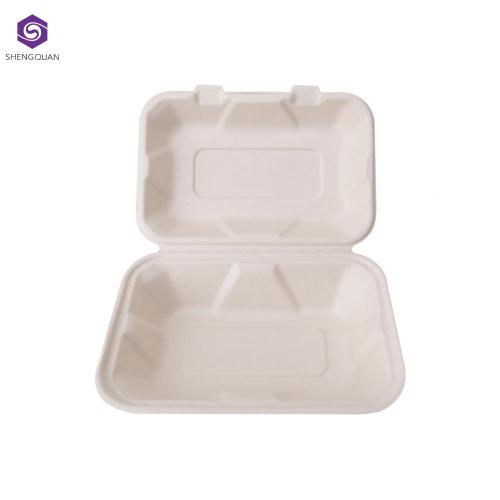 Square disposable bagasse fiber food container for lunch box