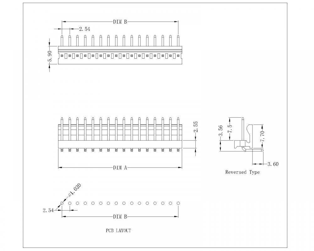 2.54mm Pitch 90 darjah penyambung wafer baris tunggal