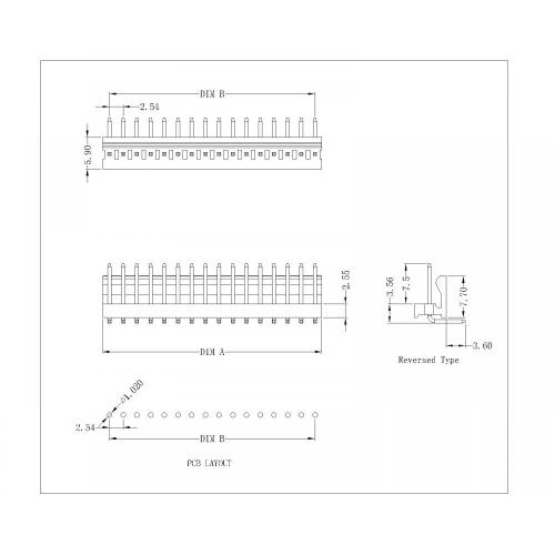 Pitch de 2,54 mm Pitch à 90 degrés Connecteur de plaquette à ligne unique