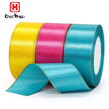 Wholesale Polyester Satin Ribbons with Gold Trim