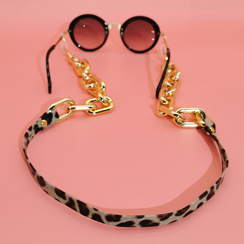 punk hiphop acrylic glasses chain gold,leopard print glasses neck strap chain gemestines,leather chain glasses strap