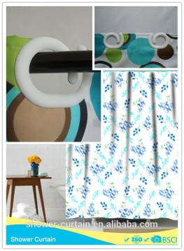 Polyester Hookless Blue Leaves Shower Curtains