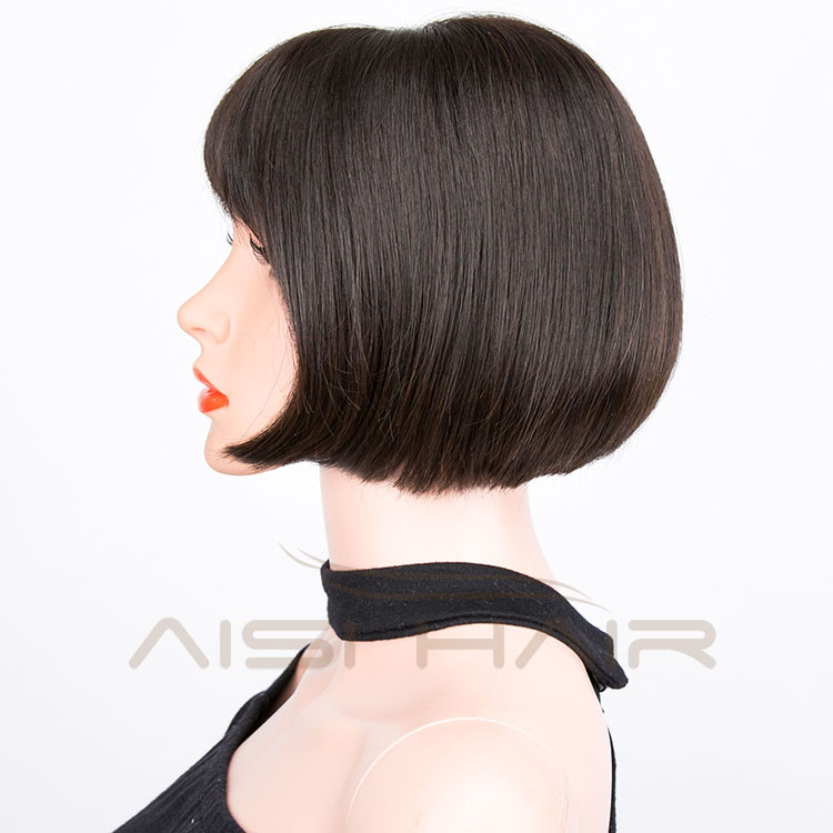 Aisi Hair Wholesale Natural Black Short Cute Bob Full Lace Wig 100% Brazilian Human Hair Wigs