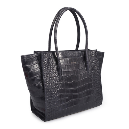 Croc-embossed cowhide Square Tote Bag Black Bag