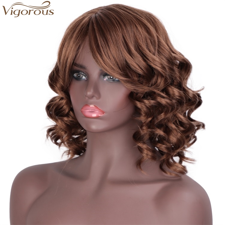Vigorous Afro Kinky Curly Wigs For Black Women Synthetic African Fluffy Hair Light Auburn Color High Temperature Fiber