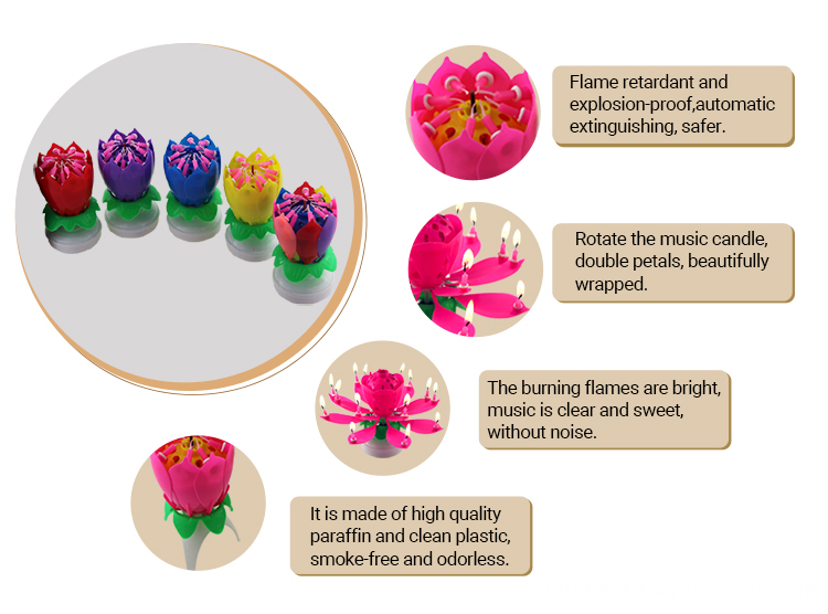 Vela musical flor de 4 cumpleaños 4 birthday flower musical candle