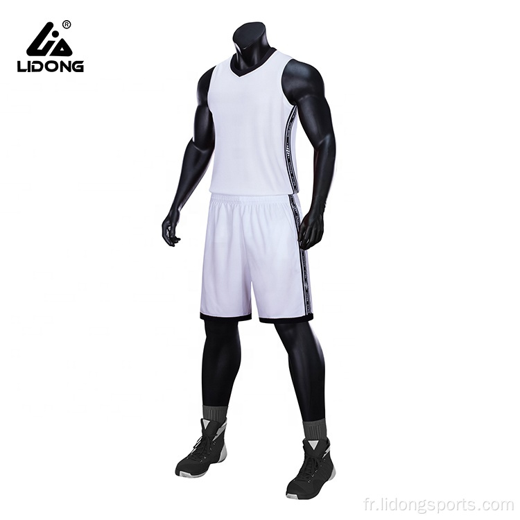 Hommes 100% Jersey de basket-ball noir 100% en polyester et court