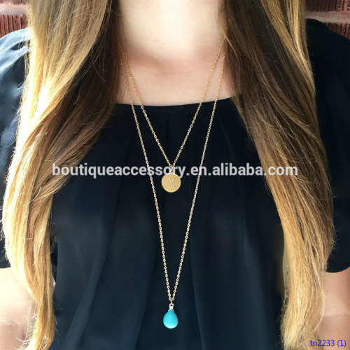 Gold Initial Round Layering Stone Necklace