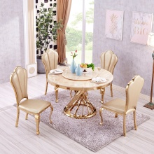 Gold Stainless Steel Banquet Home Event Round Marble Dining Table