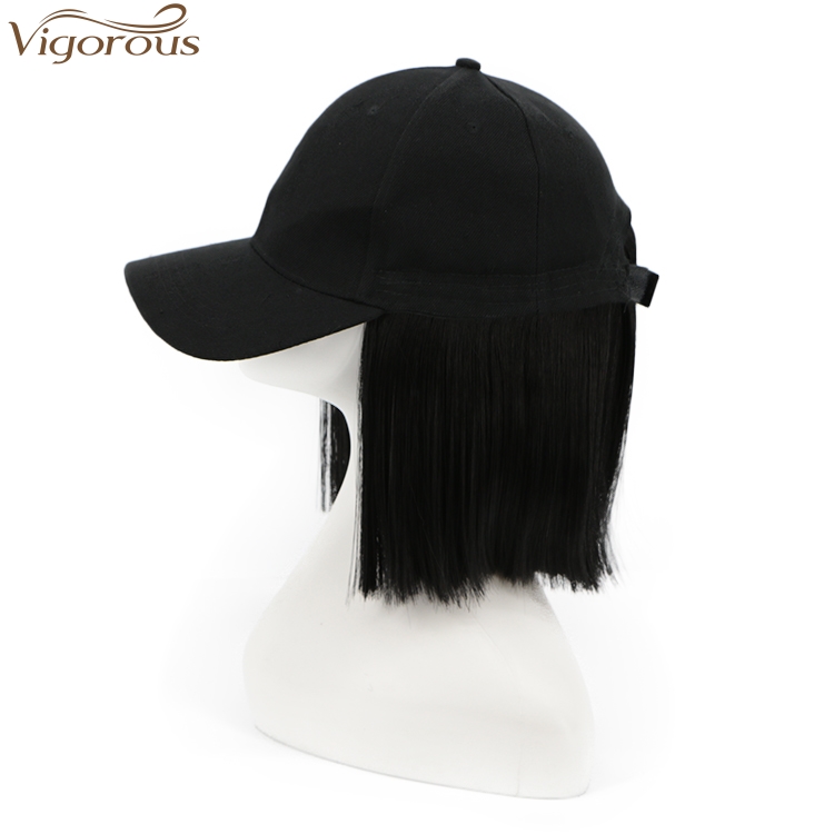 Vigorous Top Quality Synthetic Short Straight Baseball Hat Hair Extension Hat Wig For Black Women Heat Resistant Fiber