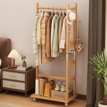 Minimalist Bamboo Rolling Coat Rack with Storage