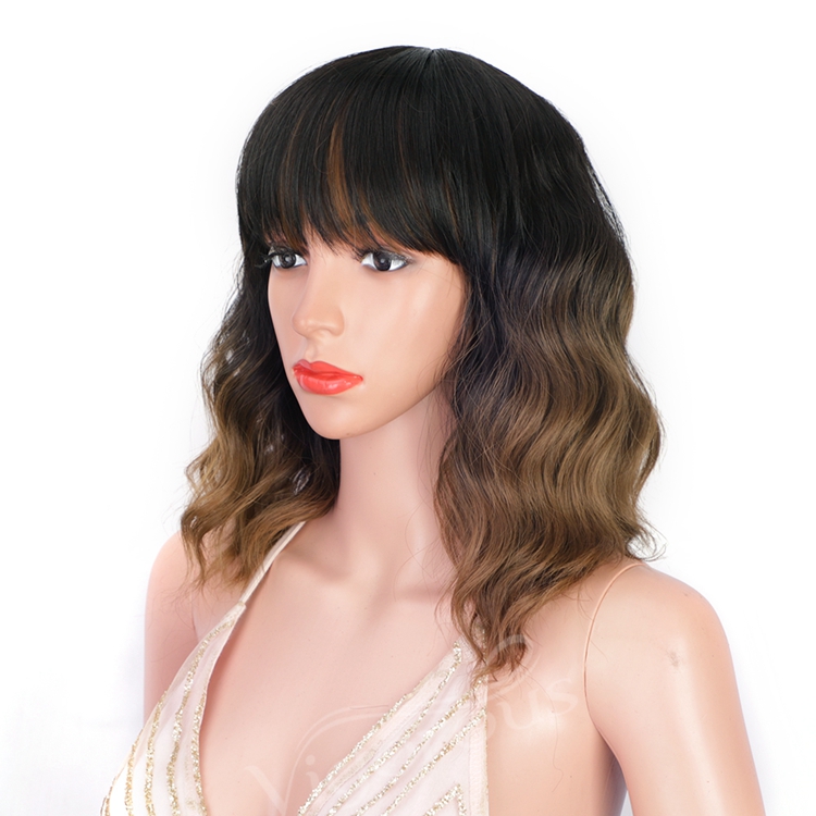 Black Root Ombre Bob Cut Fiber Lace Front Loose Wave Ombre For Women Short Synthetic Hair Brown Wigs High Quality