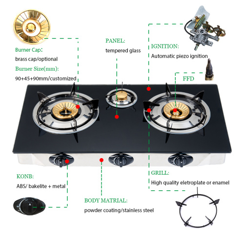 estufa de gas de la mesa de acero inoxidable