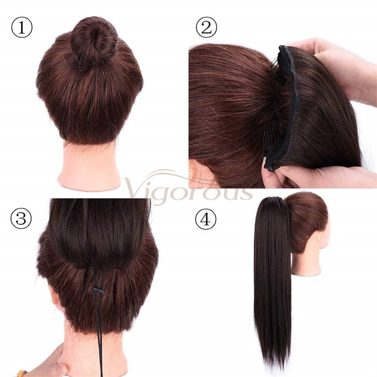 Vigorous Long Straight Drawstring Ponytail Extension Synthetic Straight Ponytail Clip on Hair Extensions Ponytail for Women