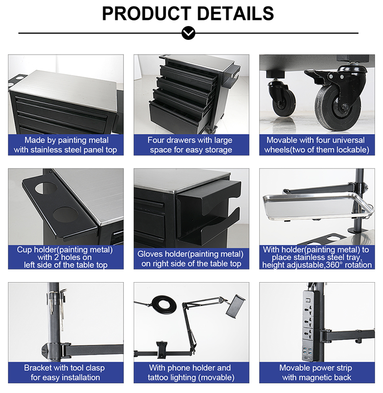 Mobile multi-function tattoo workstation tattoo table desk tool furniture