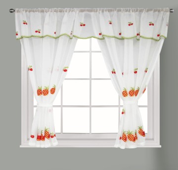 Wholesale Knitted White Lace Sheer Fruit Design 2pcs Kitchen Window Curtains