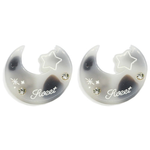 42mm Crescent Moon Shape Resin Cabochon Flatback Star with Simulation Diamond Decoration for Hair Grippers Hair Tie Accessory