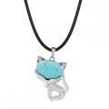 Turquoise Luck Fox Necklace for Women Men Healing Energy Crystal Amulet Animal Pendant Gemstone Jewelry Gifts