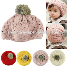 Checked newborn hat with ball on top, cute baby hat