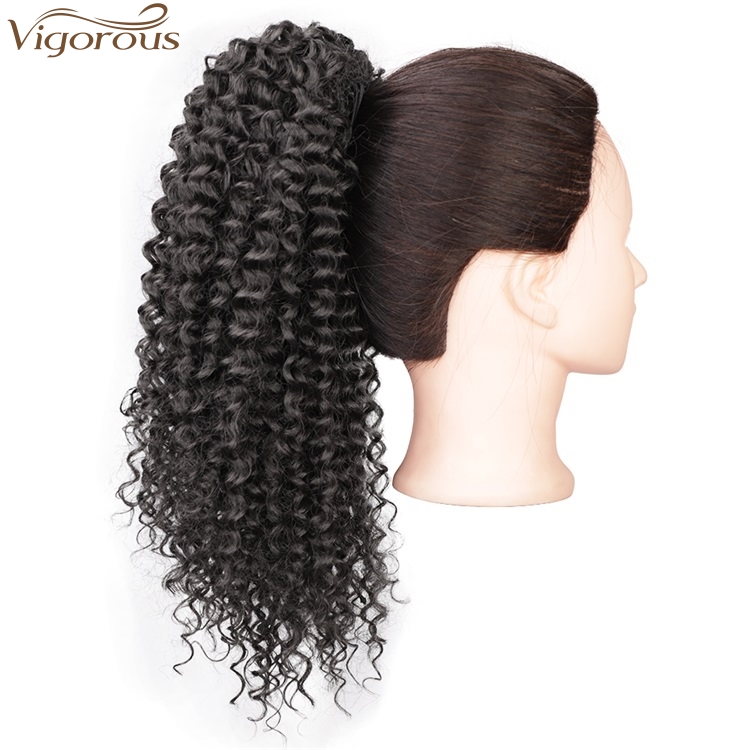 Vigorous long loose wave natural  curly  clip in wrap around drawstring puff high ponytail hai extensions synthetic