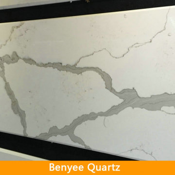 Newstar Polished Calacatta Surface Quartz Stone, Artificial White Fire Resistant Stone