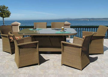 Outdoor Patio Furniture Resin Wicker Rect.Dining 7 PC Set