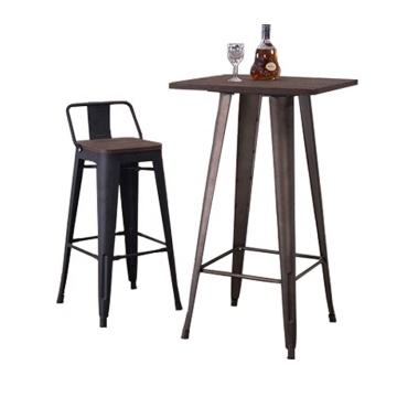 Vintage Wood and Iron High Bar Table and Chair Set