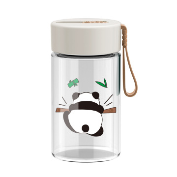 320ml panda design Glass water bottle Simple lid