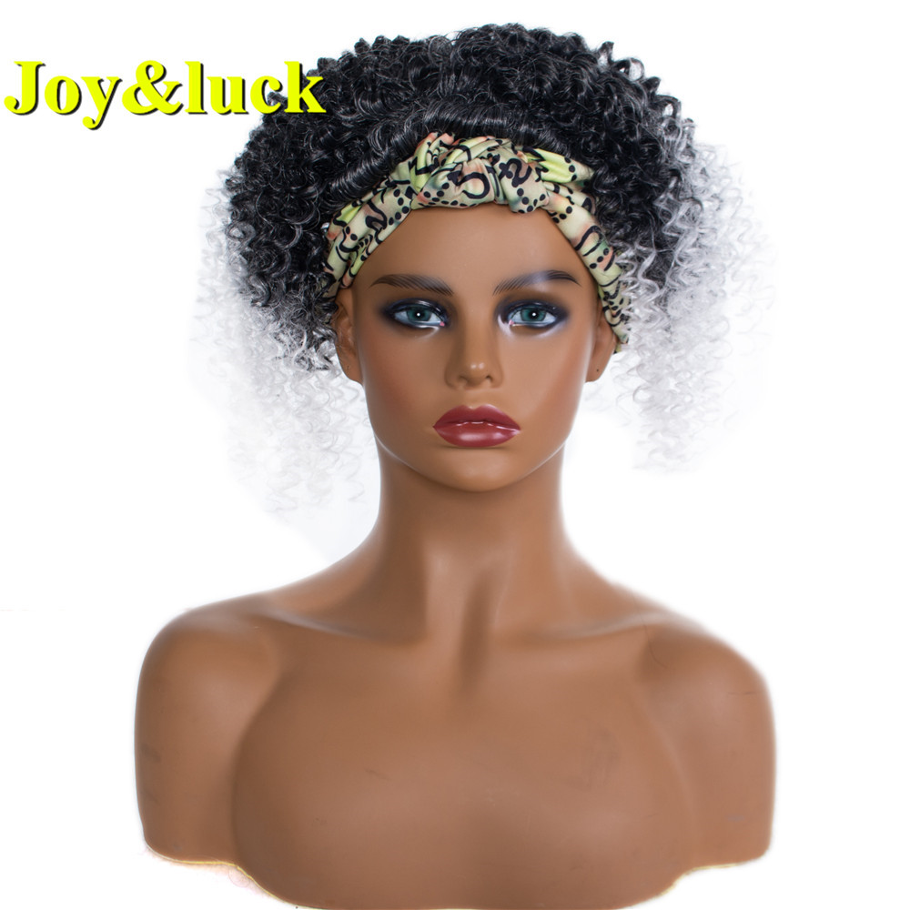 Wholesale Prices For African Women Ombre White Hairband Scarf Wig Black Short Afro Kinky Curly Headband Wig Synthetic Hair Wigs