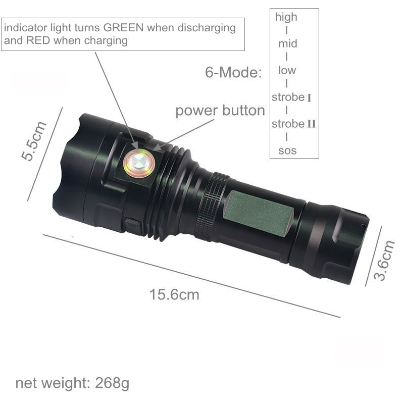 26650 Kraftfull 3000lm USB -uppladdningsbar taktisk ficklampa med 3LED XML T6