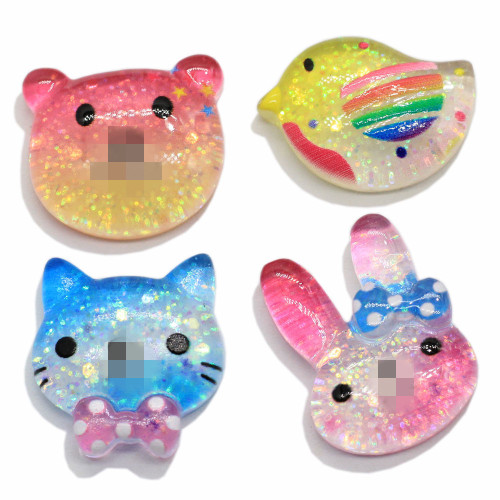 20mm Colorful Glitter Resin Cute Animal Rabbit Cat Bear Bird Flatback Cabochons Embellishments Scrapbooking Beads